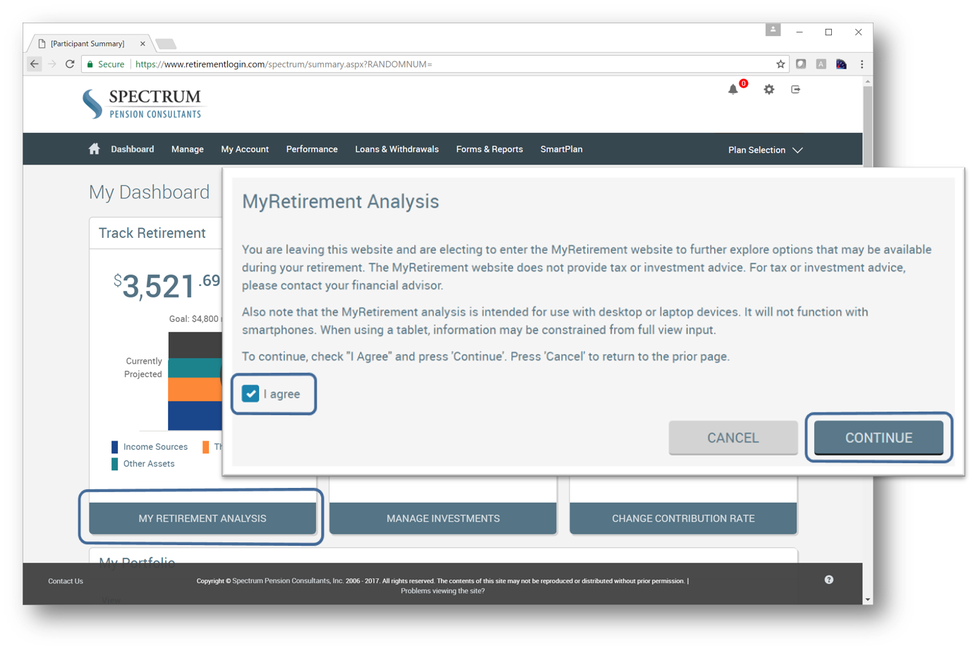 MyRetirement Analysis Disclosure